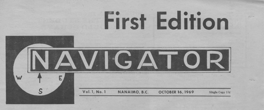 Print Newspaper logo with a compass in left corner that reads “Navigator Vol. 1, No. 1, October 16, 1996, Single Copy C10.”