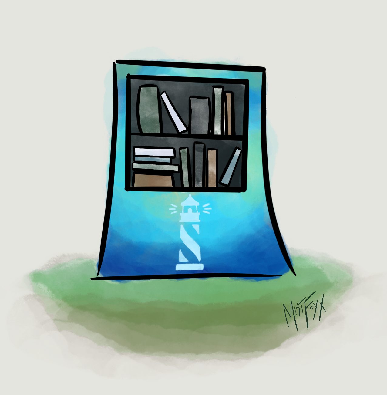 Illustration of a newpaper box turned into a little library. By Charlie Szafron